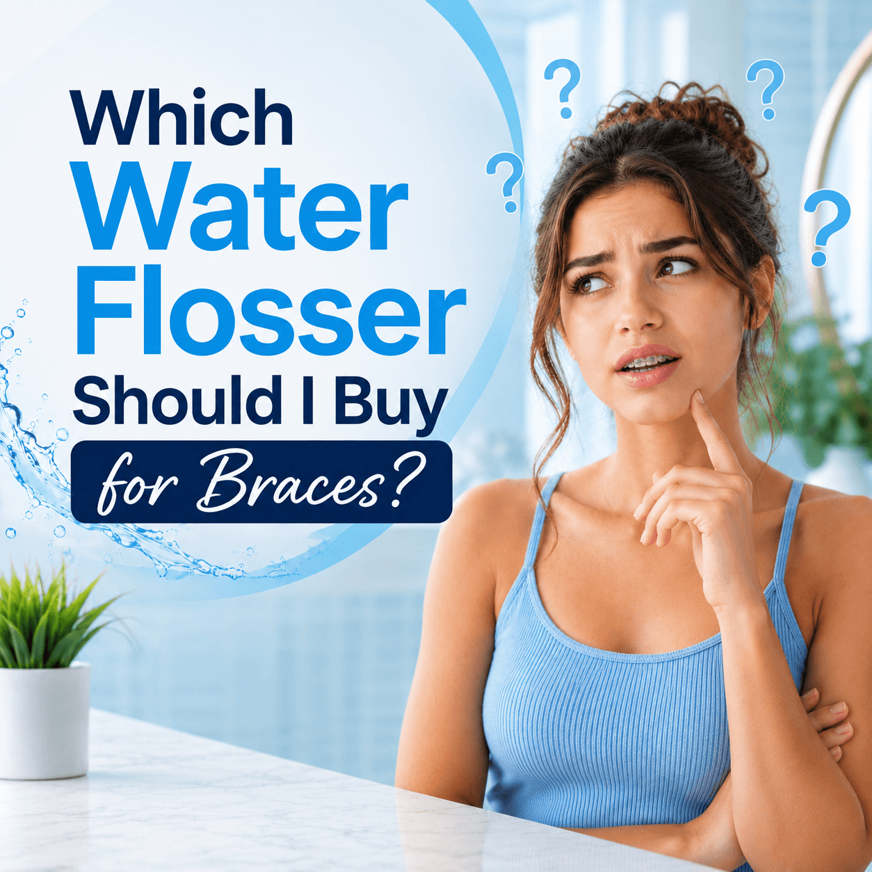 Orthodontic patient with braces smiling, maintaining oral hygiene with the SYNHOPE M6P water flosser.