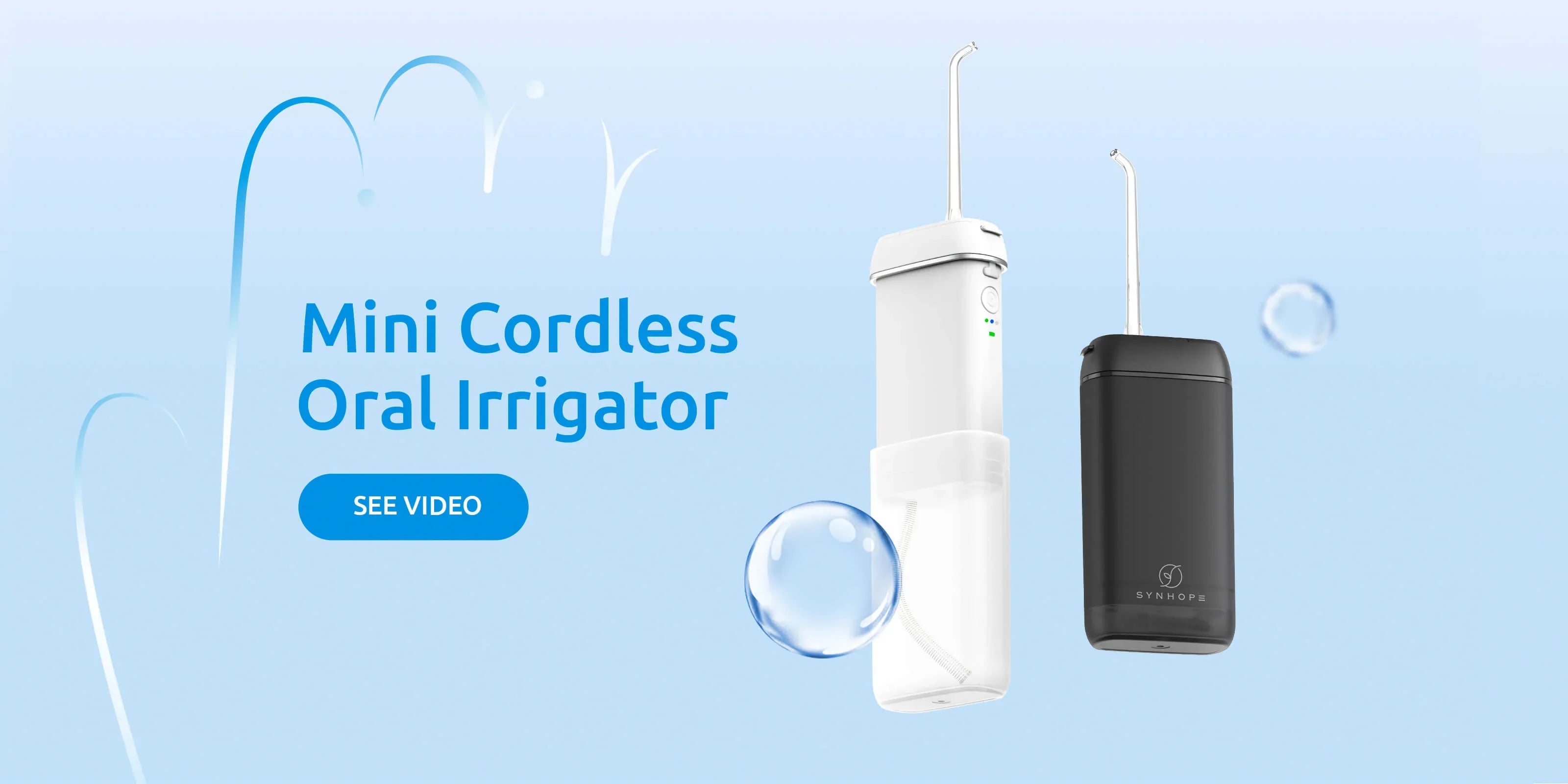 SYNHOPE Mini Cordless Oral Irrigator with pulsation technology for portable, comprehensive oral care at home or travel.