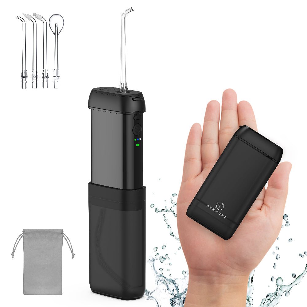 SYNHOPE M6P travel water flosser with carrying case and interchangeable tips