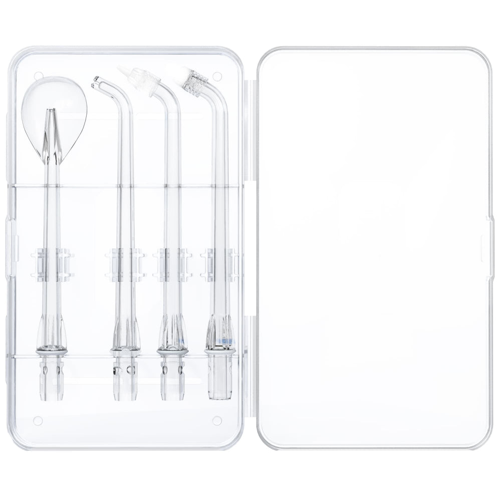 SYNHOPE Replacement Water Flosser Tips 4-Pack with Clear Travel Storage Case - Includes Standard, Periodontal, Orthodontic, and Tongue Cleaning Nozzles