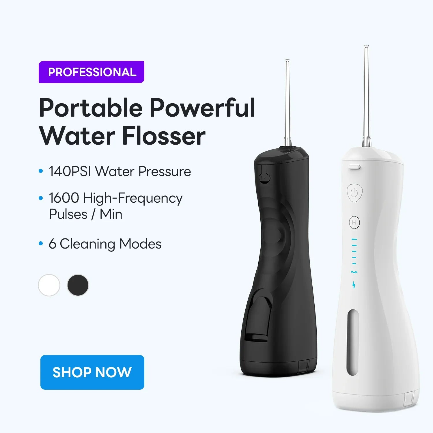 SYNHOPE Portable Water Flosser with 1600 high-frequency pulses/min, 6 modes, IPX7 waterproof for home & travel oral care