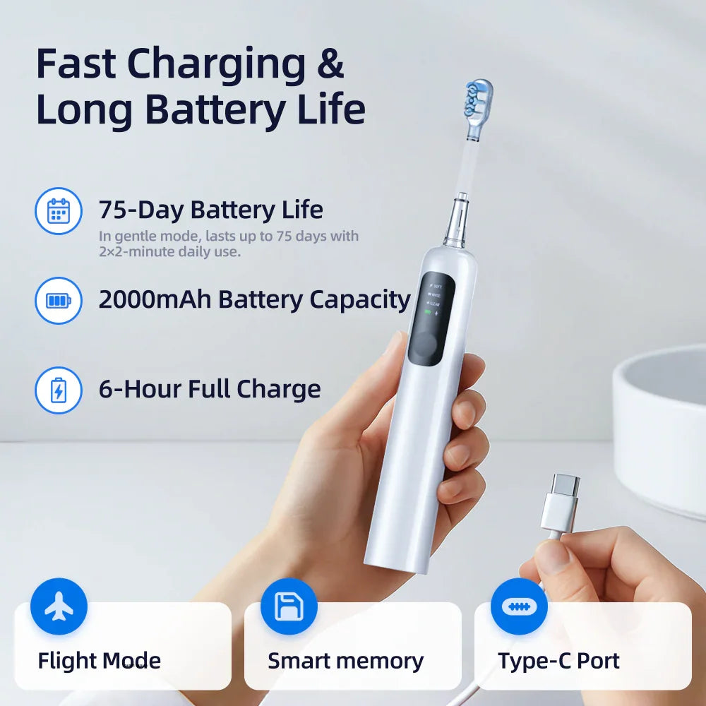 SYNHOPE Sonic Electric Toothbrush with high-frequency vibration, IPX7 waterproof, 75-day battery life, Type-C charging for travel oral care