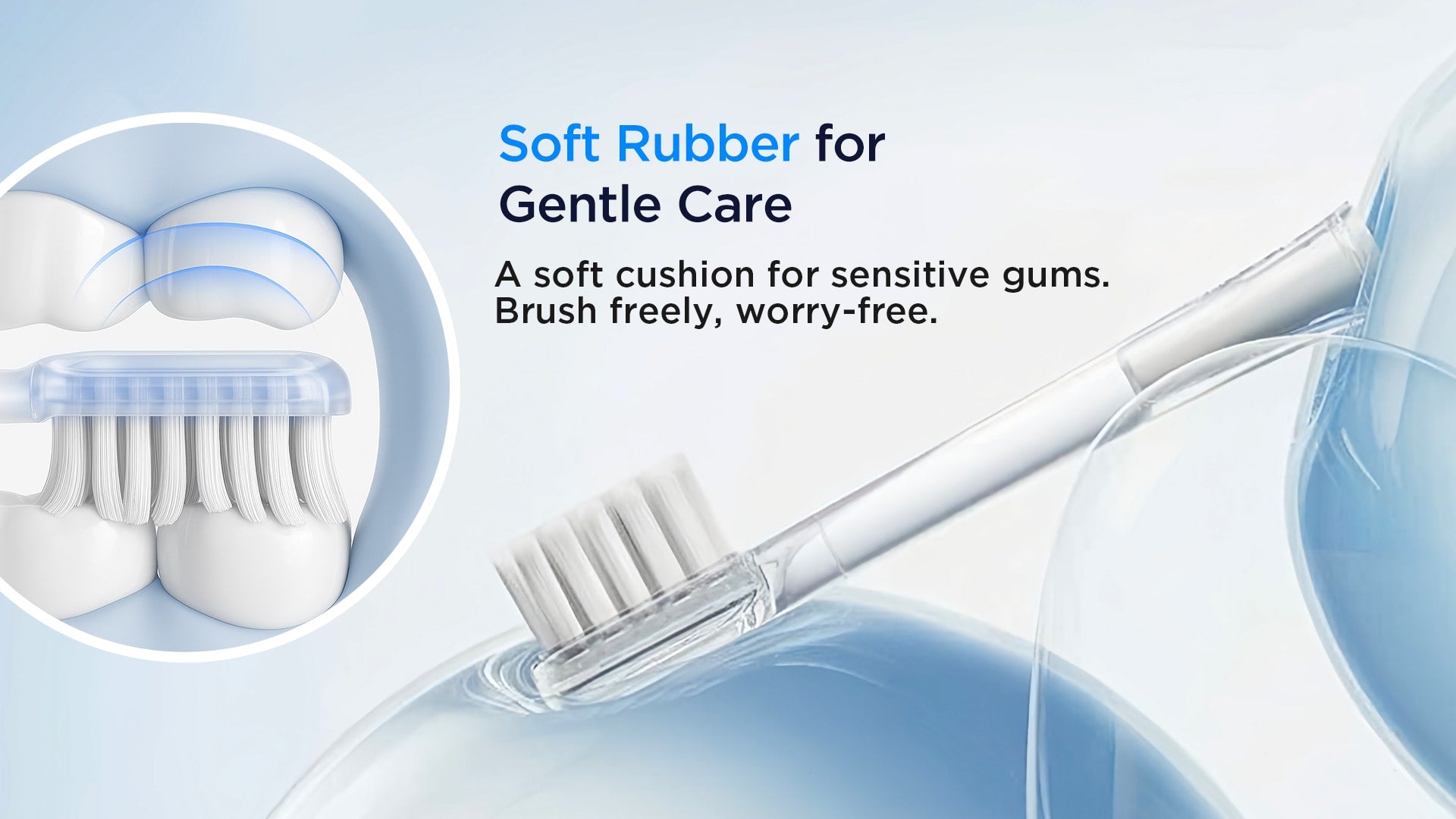 SYNHOPE Sonic Electric Toothbrush with soft rubber cushion for gentle gum care, featuring premium bristles and high-frequency vibration for a comprehensive oral care routine.