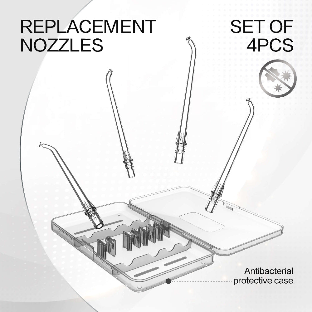 SYNHOPE Replacement Nozzles, 4pcs with antibacterial case for portable water flosser, essential for comprehensive oral care