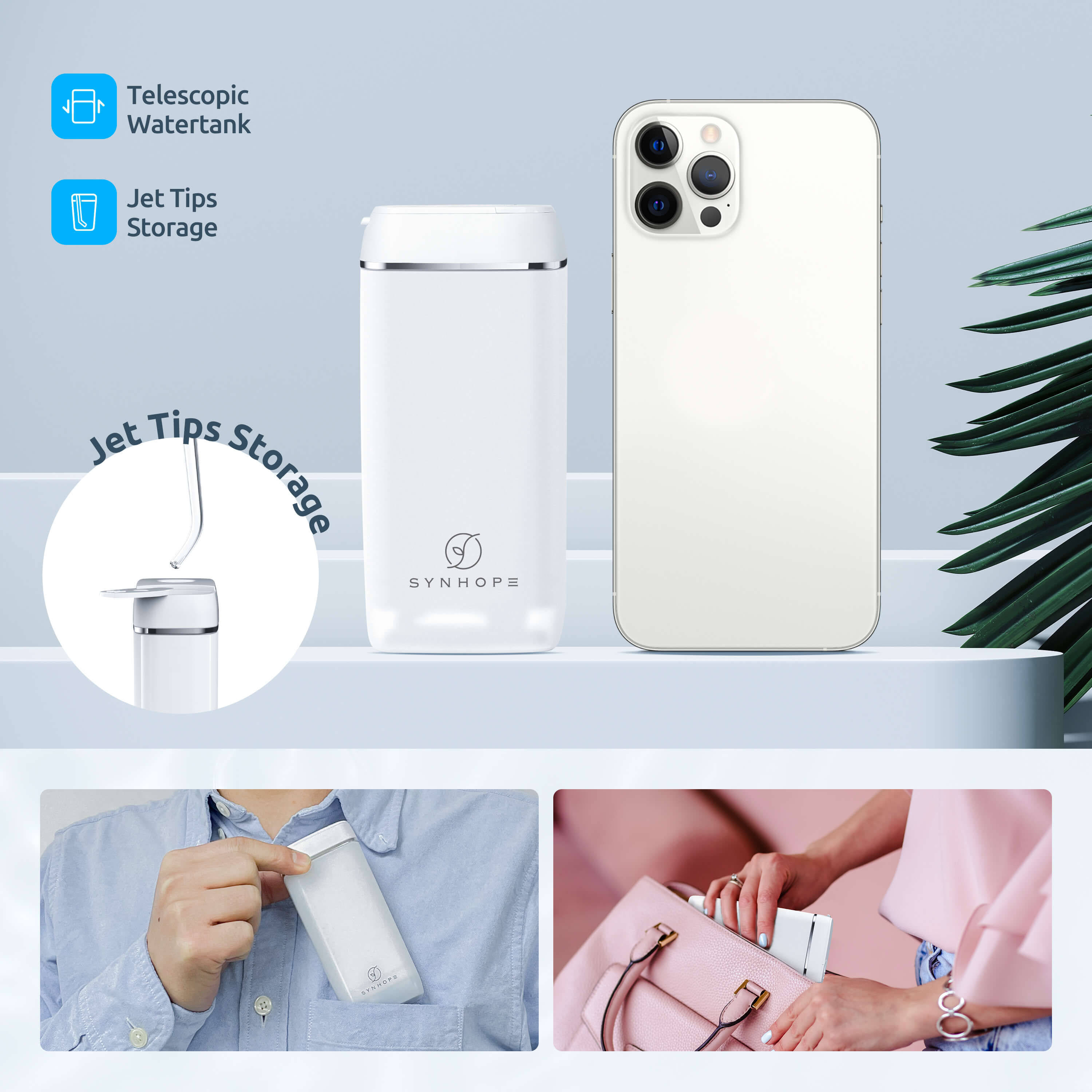 Water Flosser [ Mini Cordless Portable ] Oral Irrigator Water Teeth Cleaner Pick, Telescopic Water Tank, 3 Modes & IPX7 Waterproof, Home & Travel Water Floss for Teeth, Braces Bridges Care